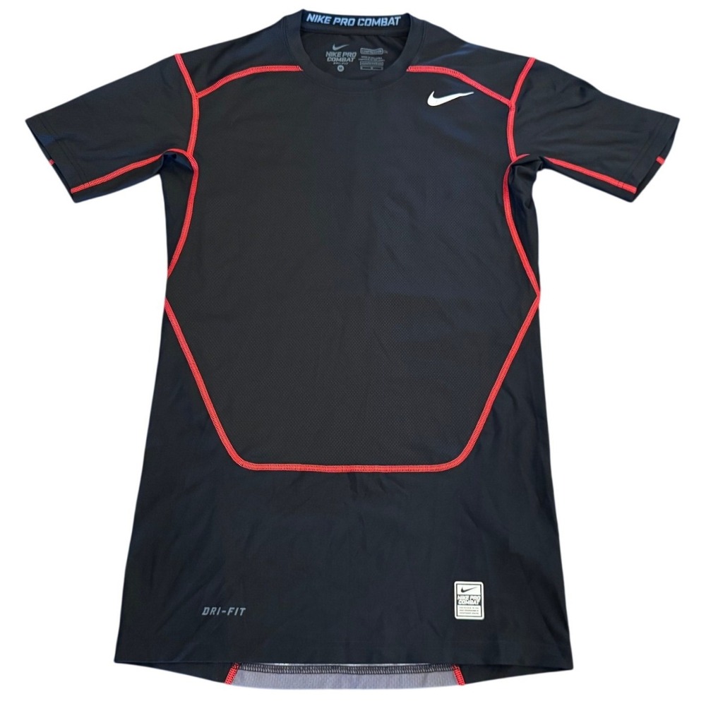 Nike Pro Combat Dri-FIT Compression Shirt Black Red Mens Medium Short Sleeve